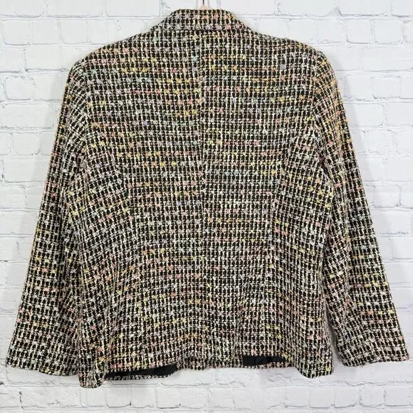 Sag Harbor Tweed Blazer Women Size 14 Petite Windowpane Front Slip Pockets Lined - Picture 2 of 9